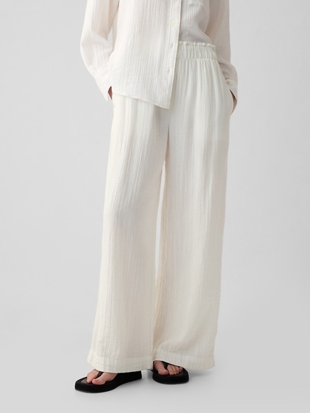 GAP Off-White Wide-Leg Crinkle Gauze Pants L